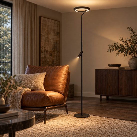 Piantana con luce da lettura per soggiorno moderna nero led 24w 2700k touch dimmer
