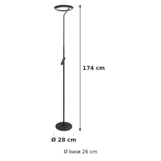 Piantana con luce da lettura per soggiorno moderna nero led 24w 2700k touch dimmer