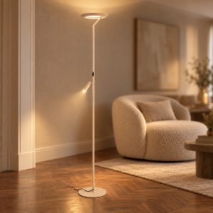 Lampada da terra con luce da lettura per salotto moderna tortora led 24w 2700k touch dimmer