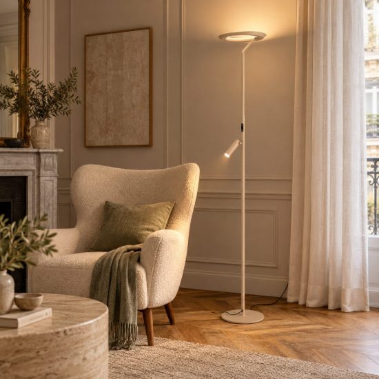 Lampada da terra con luce da lettura per salotto moderna tortora led 24w 2700k touch dimmer