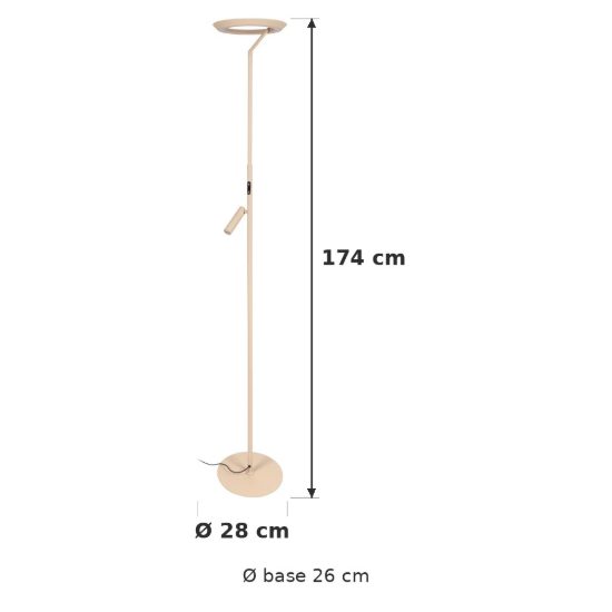 Lampada da terra con luce da lettura per salotto moderna tortora led 24w 2700k touch dimmer