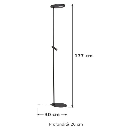 Piantana con luce da lettura per soggiorno nero led 27w cct 2700k 3300k 4000k dimmerabile