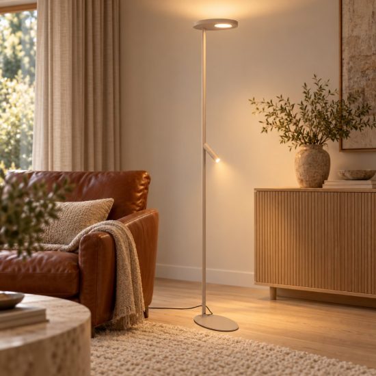 Lampada da terra con luce da lettura per salotto tortora led 27w cct 2700k 3300k 4000k dimmerabile