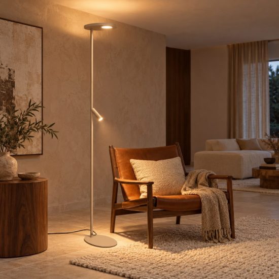 Lampada da terra con luce da lettura per salotto tortora led 27w cct 2700k 3300k 4000k dimmerabile