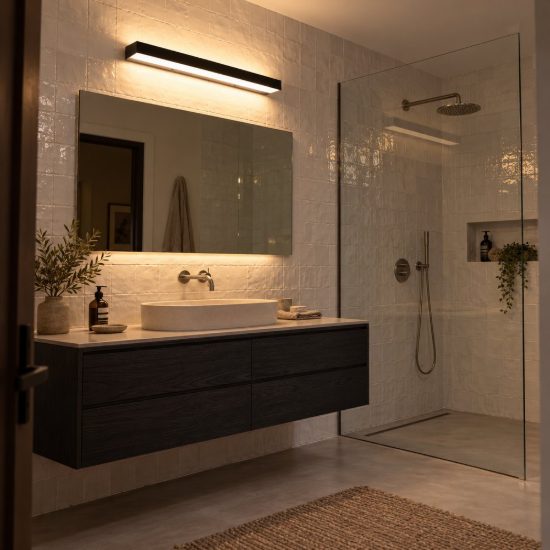 Applique lineare per bagno moderna nero opalino led 8w 2700k ip44