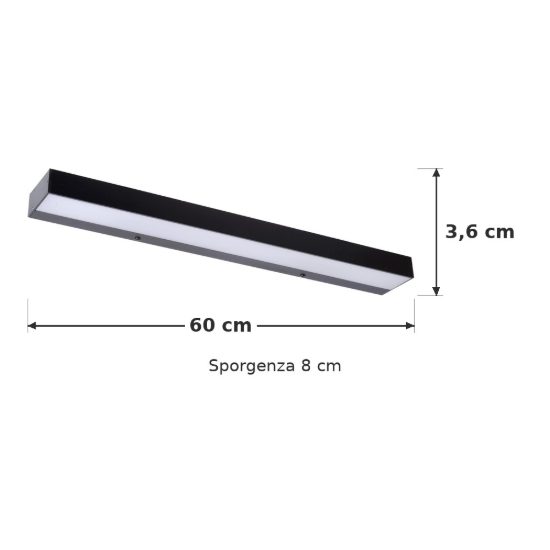 Applique lineare per bagno moderna nero opalino led 8w 2700k ip44