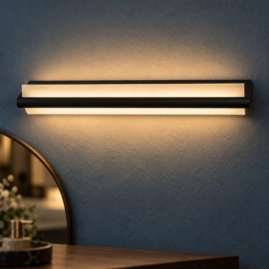 Applique lineare per bagno moderna nero satinato led 19w 3000k ip44