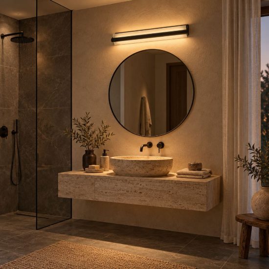 Applique lineare per bagno moderna nero satinato led 19w 3000k ip44