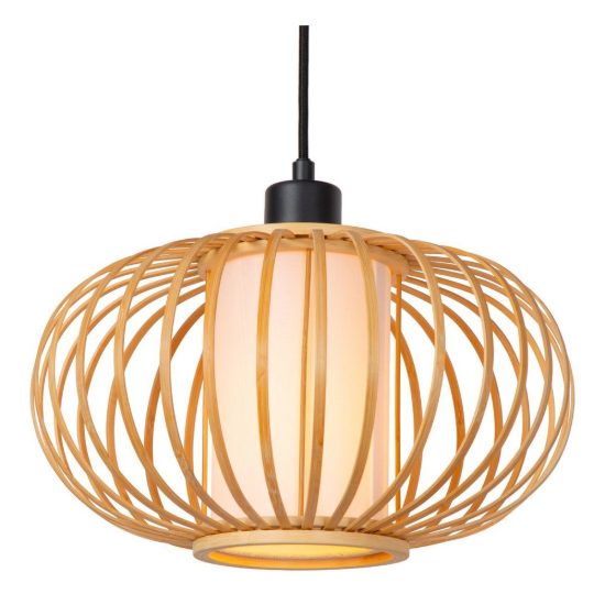 Lampadario a sospensione con 3 pendenti a cascata per sala da pranzo moderno legno chiaro nero
