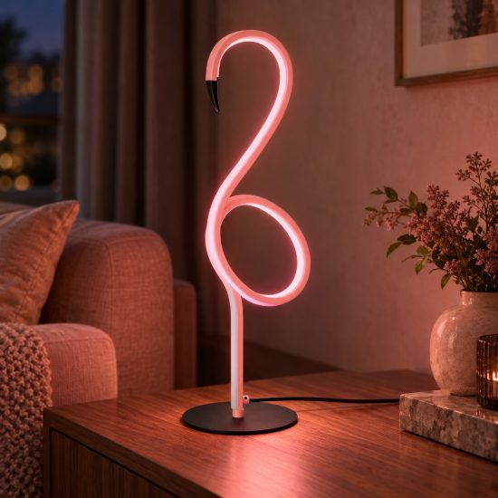 Lampada da tavolo rosa nero led 5,5w con telecomando ricaricabile a forma di fenicottero