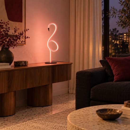 Lampada da tavolo rosa nero led 5,5w con telecomando ricaricabile a forma di fenicottero