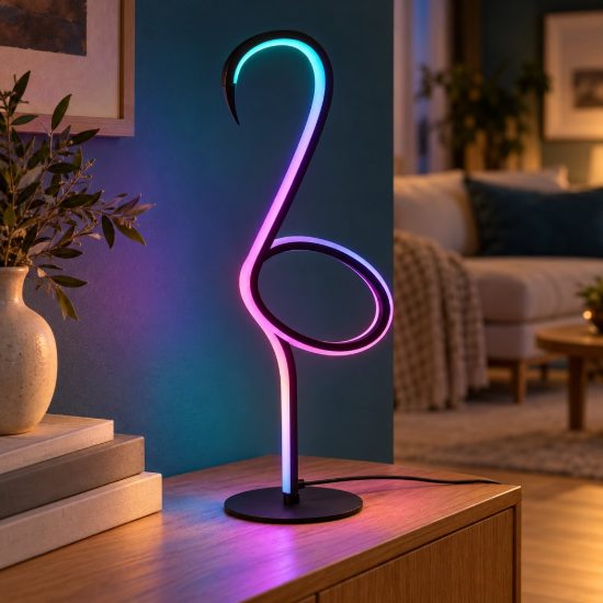 Lampada da tavolo multicolore nero led 5,5w con telecomando a forma di fenicottero