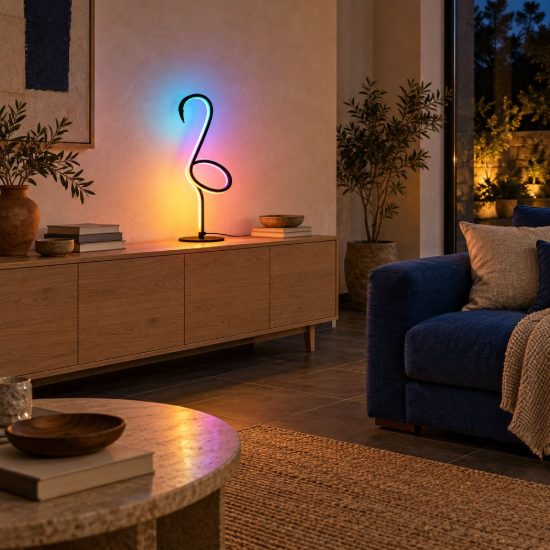Lampada da tavolo multicolore nero led 5,5w con telecomando a forma di fenicottero