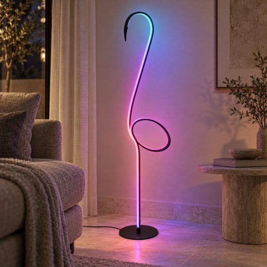 Piantana per soggiorno moderna multicolore nero led 14w ricaricabile a forma di fenicottero