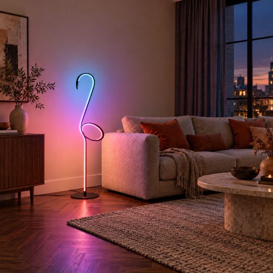 Piantana per soggiorno moderna multicolore nero led 14w ricaricabile a forma di fenicottero