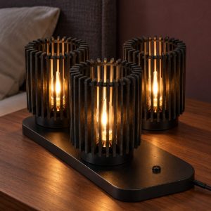 Set 3 lampade da tavolo ricaricabili a cilindro nero led 0,3w 2200k dimmerabili