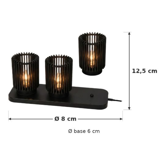 Set 3 lampade da tavolo ricaricabili a cilindro nero led 0,3w 2200k dimmerabili