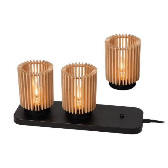 Set 3 lampade da tavolo ricaricabili a cilindro effetto legno chiaro led 0,3w 2200k dimmerabili