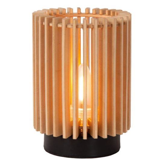 Set 3 lampade da tavolo ricaricabili a cilindro effetto legno chiaro led 0,3w 2200k dimmerabili
