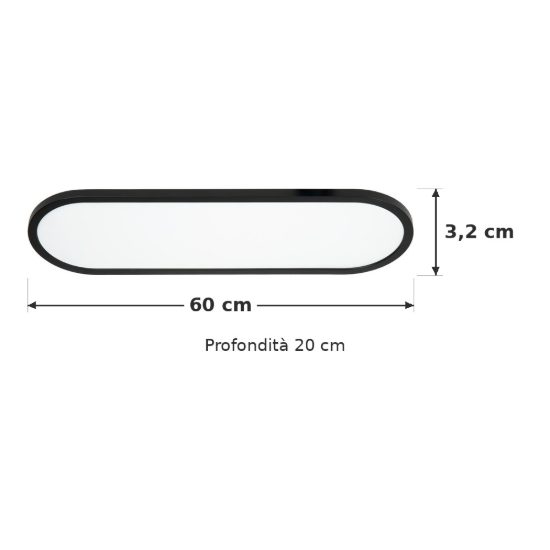 Plafoniera ovale per camera da letto moderna nero led 24w cct 2700k 3300k 4000k con telecomando