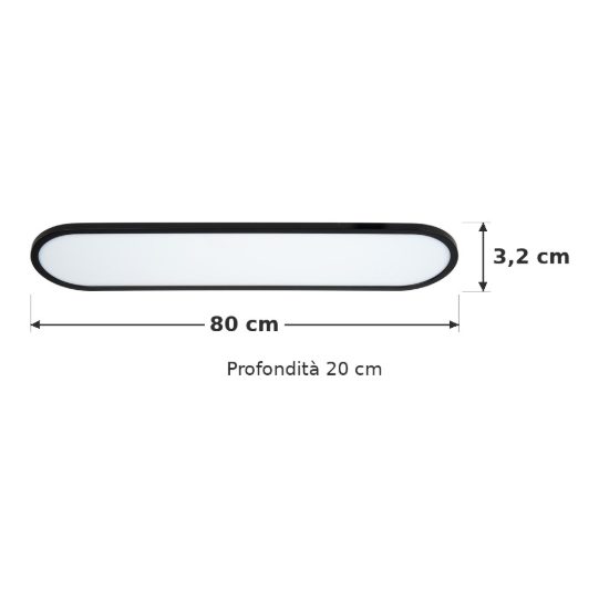Plafoniera ovale per soggiorno moderna nero led 36w cct 2700k 3300k 4000k con telecomando