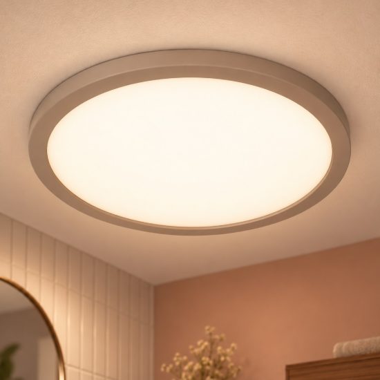 Plafoniera rotonda moderna opalino tortora led 18w cct 2200k 2700k 3000k ip44