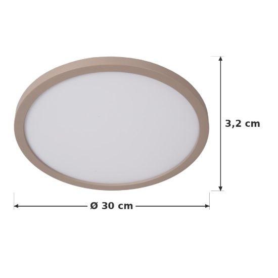 Plafoniera rotonda moderna opalino tortora led 18w cct 2200k 2700k 3000k ip44
