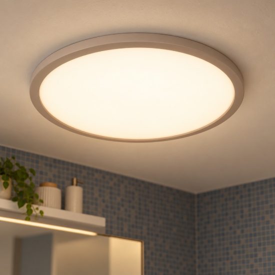 Plafoniera rotonda moderna opalino tortora led 24w cct 2200k 2700k 3000k ip44