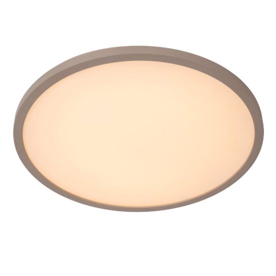 Plafoniera rotonda moderna opalino tortora led 24w cct 2200k 2700k 3000k ip44