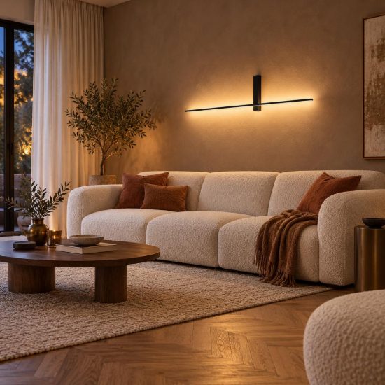 Applique lineare per soggiorno moderna nero led 10w 2700k