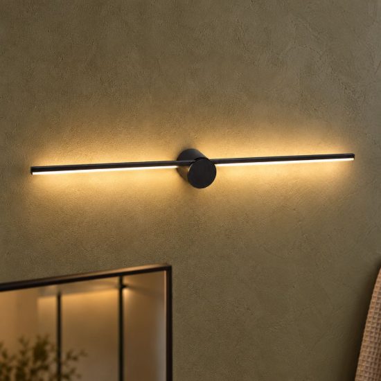 Applique lineare per bagno moderna nero led 6w 2700k ip44