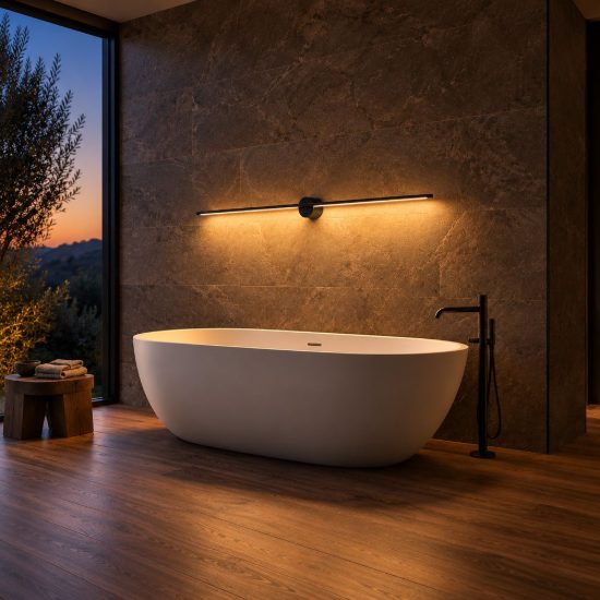 Applique lineare per bagno moderna nero led 11w 2700k ip44