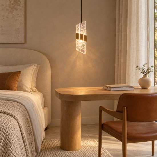 Lampada a sospensione a spirale per camera da letto contemporanea oro trasparente led 9w 2700k