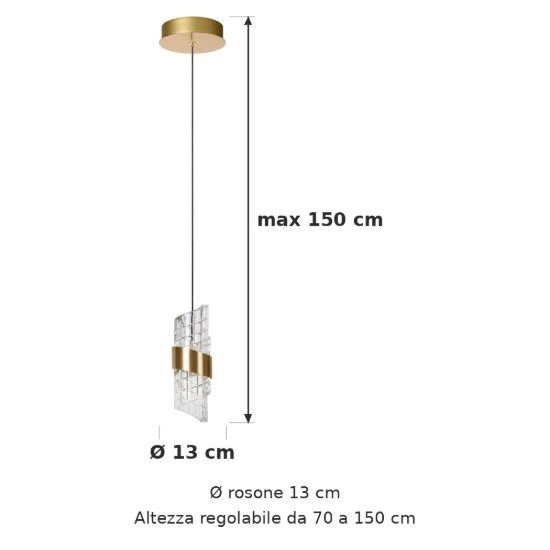 Lampada a sospensione a spirale per camera da letto contemporanea oro trasparente led 9w 2700k
