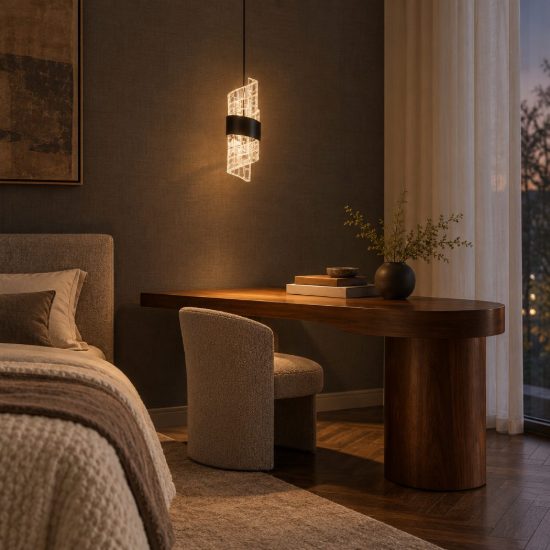Lampada a sospensione a spirale per camera da letto contemporanea nero trasparente led 9w 2700k