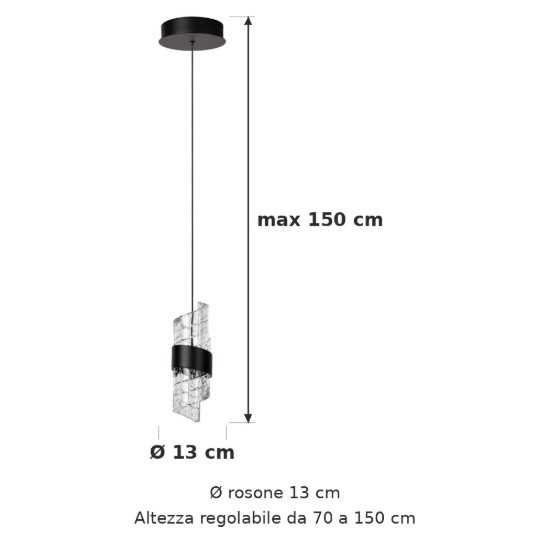 Lampada a sospensione a spirale per camera da letto contemporanea nero trasparente led 9w 2700k