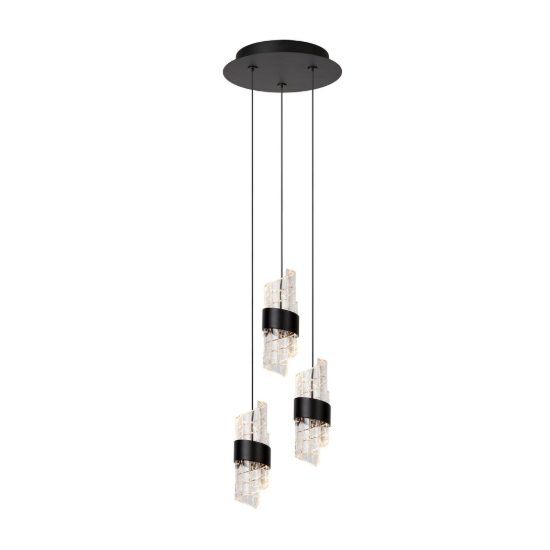 Lampadario con 3 pendenti a cascata per camera da letto nero trasparente led 24w 2700k