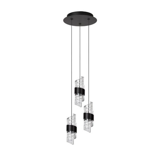 Lampadario con 3 pendenti a cascata per camera da letto nero trasparente led 24w 2700k