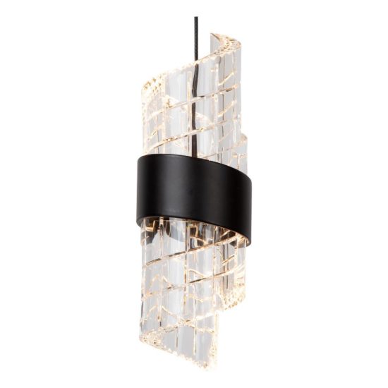 Lampadario con 3 pendenti a cascata per camera da letto nero trasparente led 24w 2700k