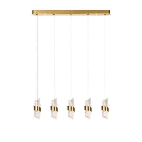 Lampadario con 5 pendenti lineare per camera da letto oro trasparente led 39w 2700k