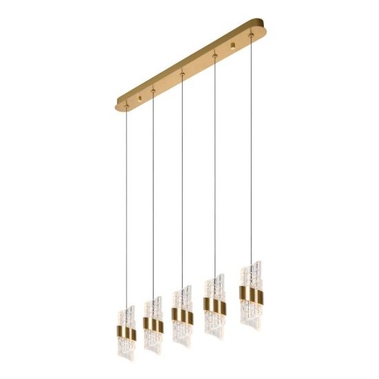 Lampadario con 5 pendenti lineare per camera da letto oro trasparente led 39w 2700k
