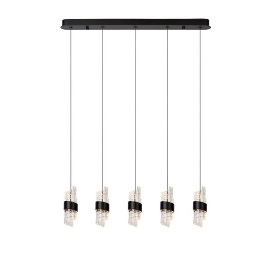 Lampadario con 5 pendenti lineare per camera da letto nero trasparente led 39w 2700k