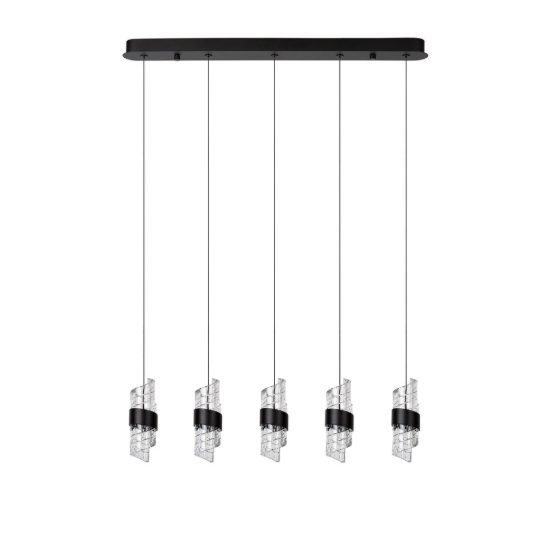 Lampadario con 5 pendenti lineare per camera da letto nero trasparente led 39w 2700k