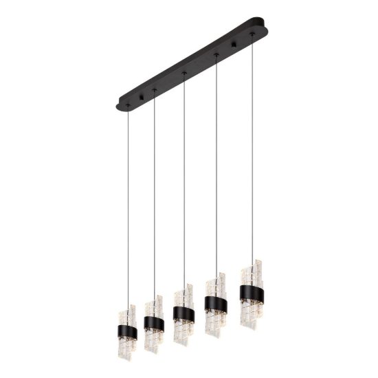 Lampadario con 5 pendenti lineare per camera da letto nero trasparente led 39w 2700k