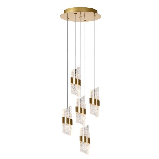 Lampadario con 5 pendenti a grappolo per camera da letto oro trasparente led 40w 2700k