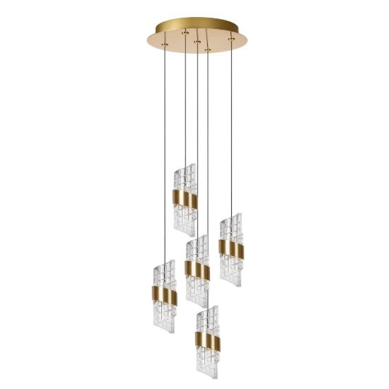 Lampadario con 5 pendenti a grappolo per camera da letto oro trasparente led 40w 2700k
