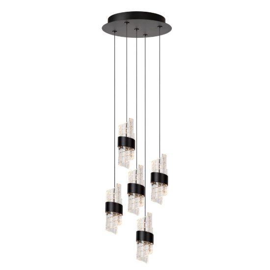 Lampadario con 5 pendenti a grappolo per camera da letto nero trasparente led 40w 2700k