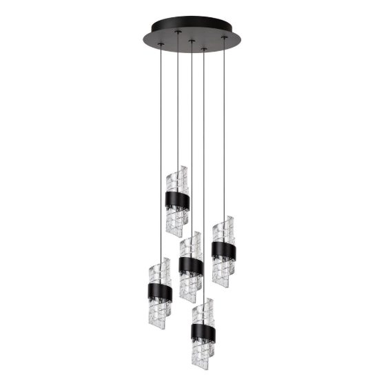 Lampadario con 5 pendenti a grappolo per camera da letto nero trasparente led 40w 2700k
