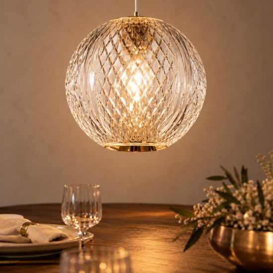 Lampada a sospensione a sfera per soggiorno contemporanea trasparente oro led 5,7w 2700k