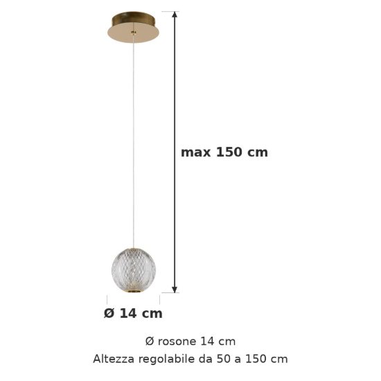 Lampada a sospensione a sfera per soggiorno contemporanea trasparente oro led 5,7w 2700k